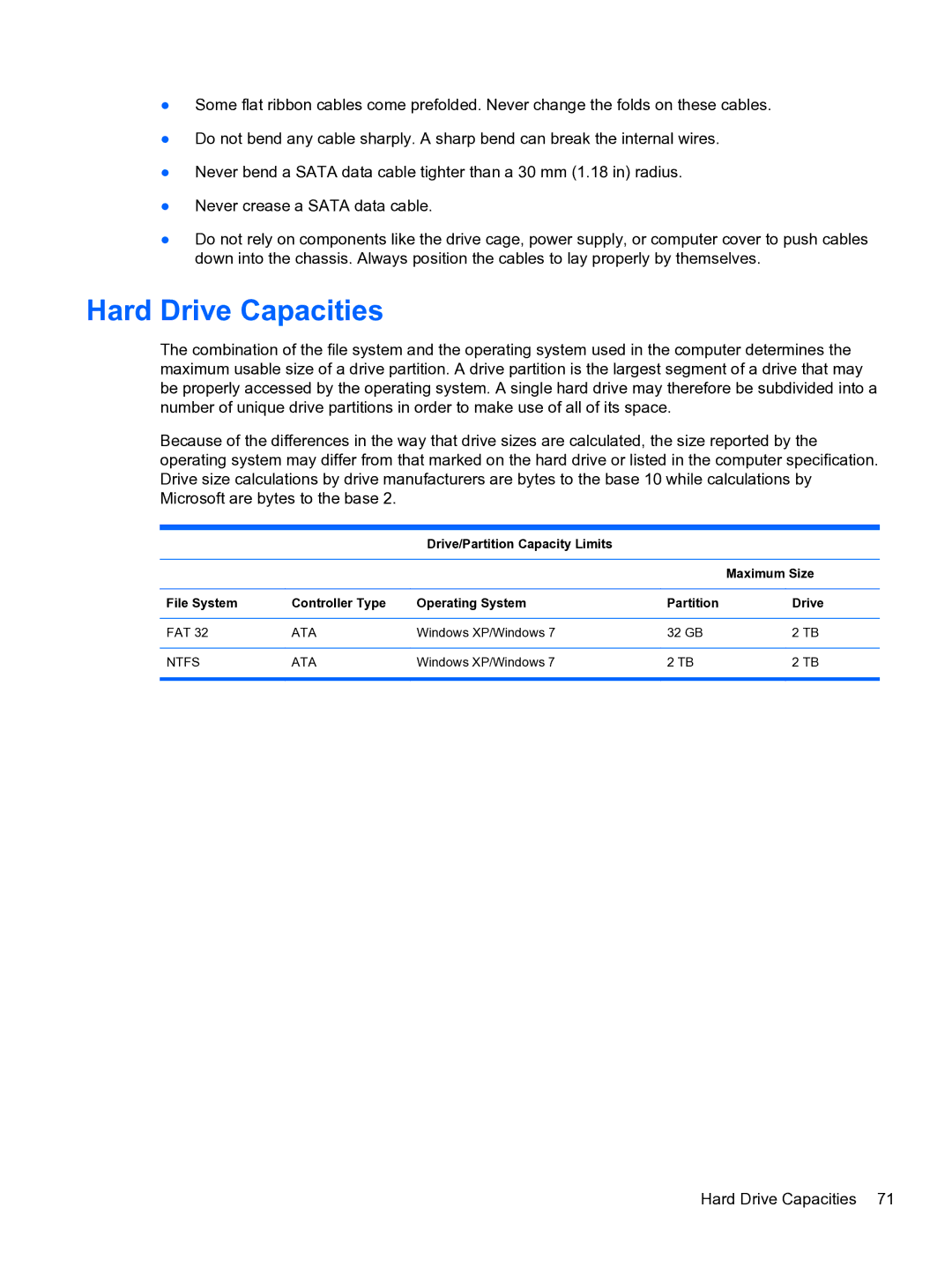 HP 8300e D8C26UTABA manual Hard Drive Capacities 