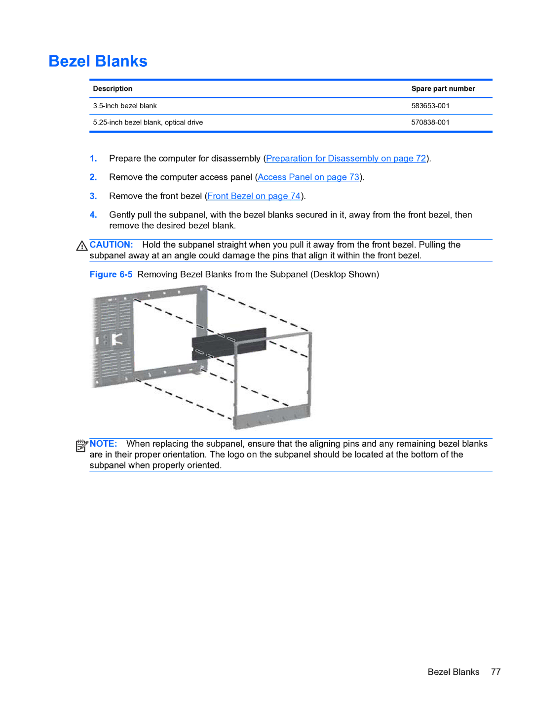 HP 8300e D8C26UTABA manual 5Removing Bezel Blanks from the Subpanel Desktop Shown 