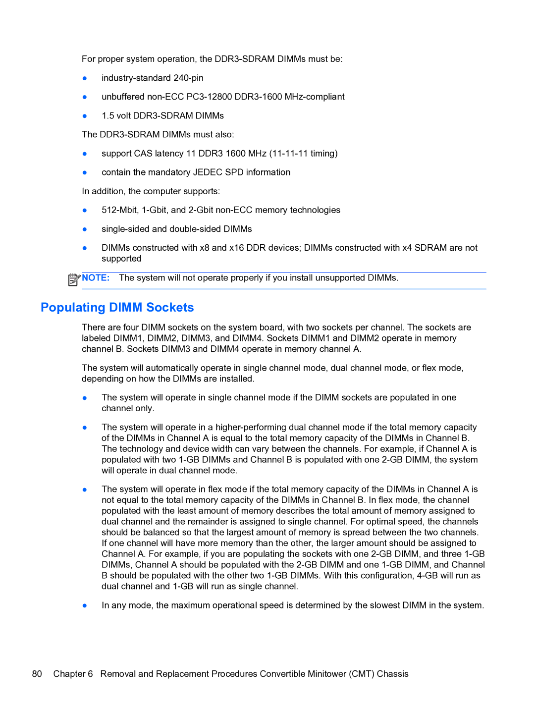 HP 8300e D8C26UTABA manual Populating Dimm Sockets 