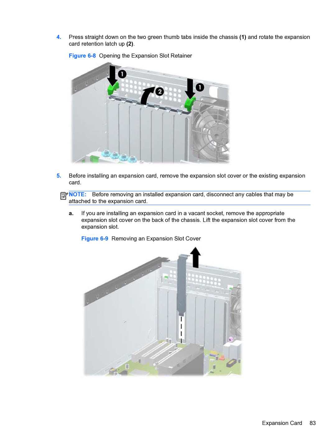 HP 8300e D8C26UTABA manual 9Removing an Expansion Slot Cover Expansion Card 