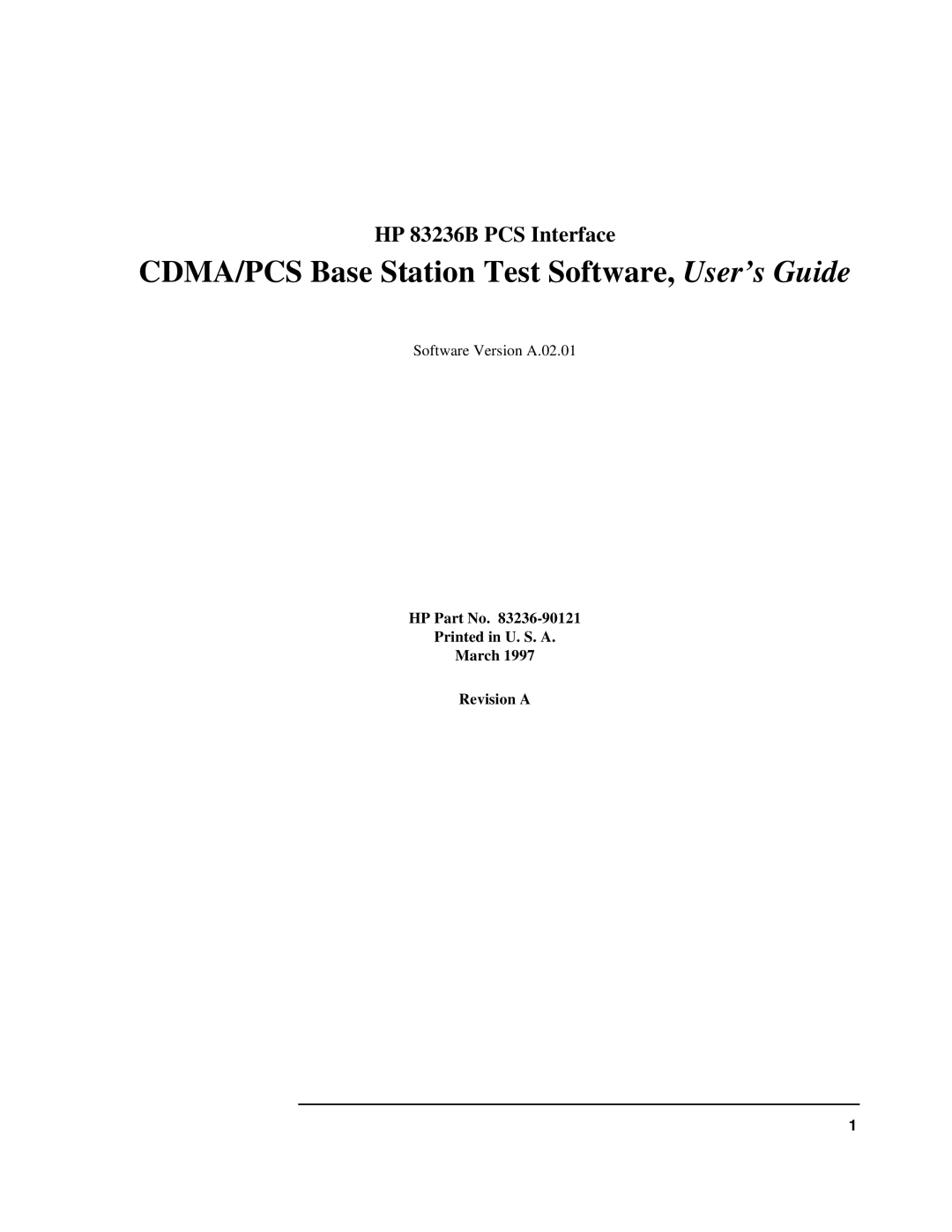 HP 83236B S Interface manual CDMA/PCS Base Station Test Software, User’s Guide 