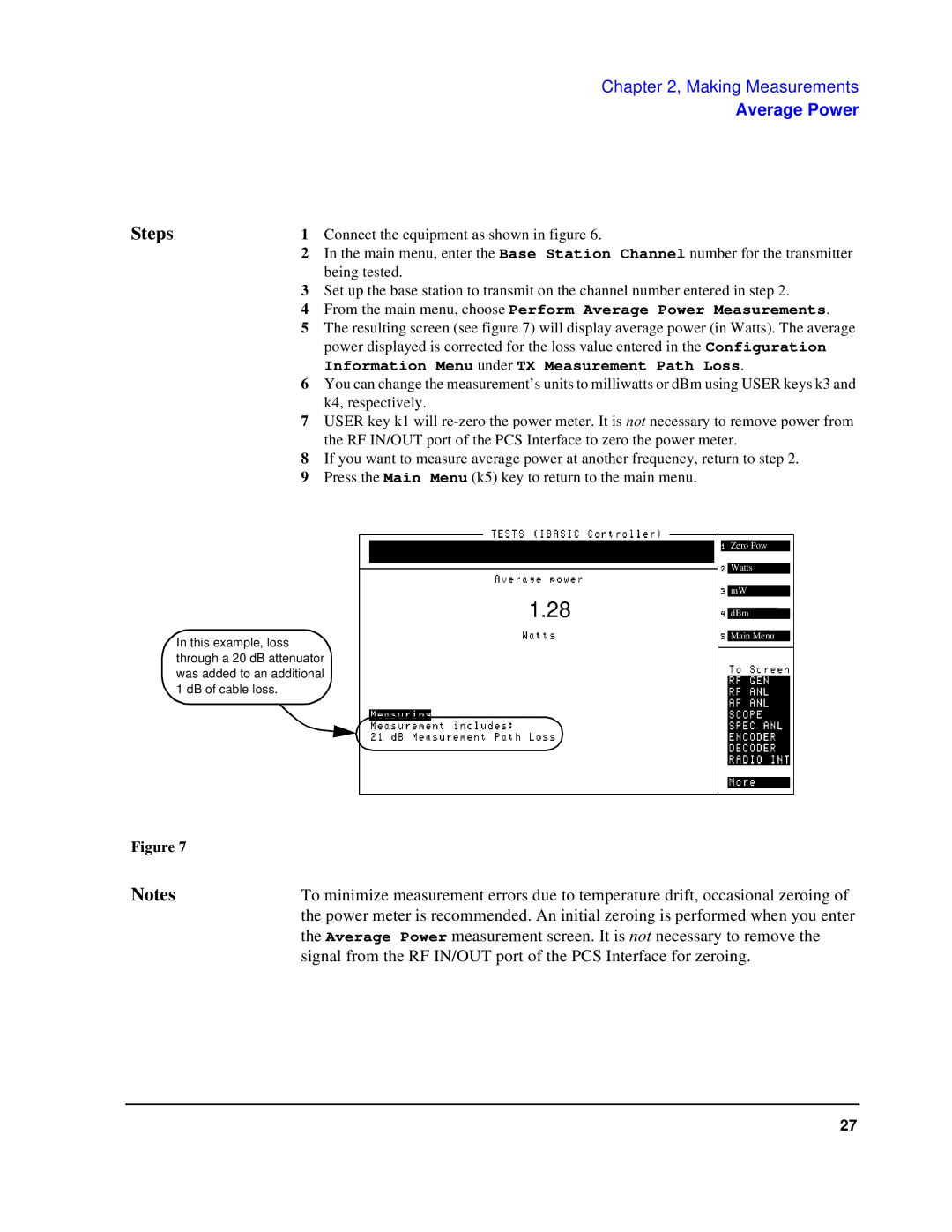 HP 83236B S Interface manual Steps, Information Menu under TX Measurement Path Loss 