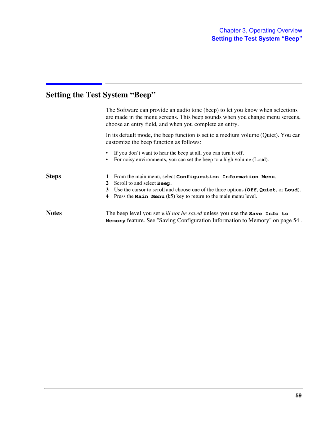 HP 83236B S Interface manual Setting the Test System Beep 