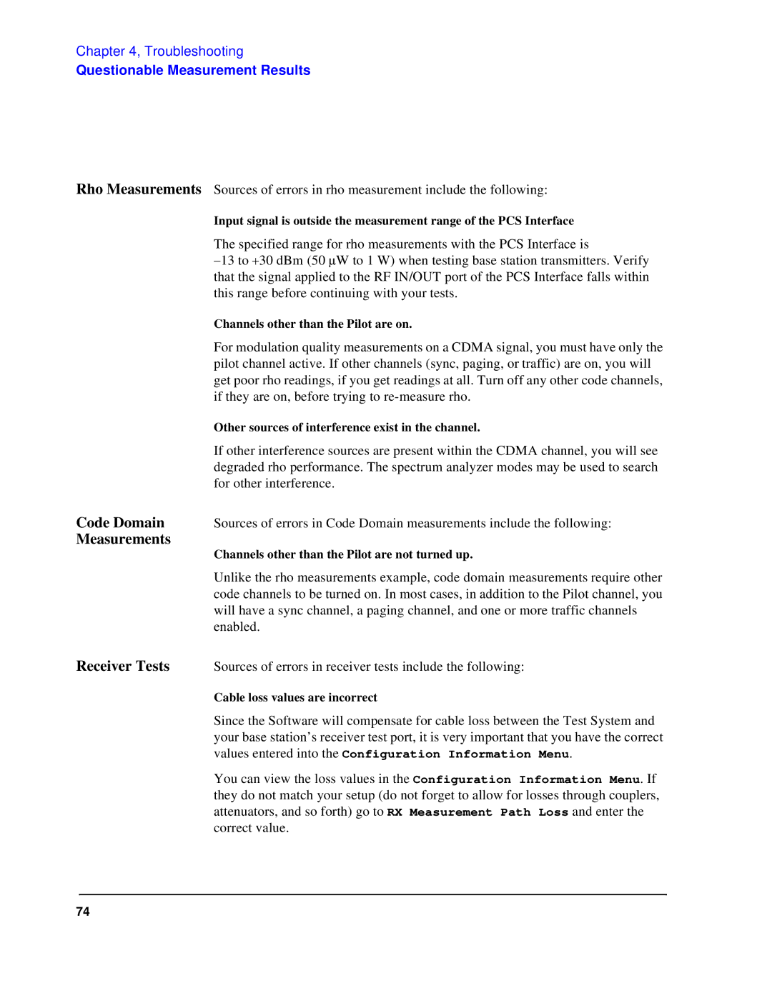 HP 83236B S Interface manual Rho Measurements, Code Domain, Receiver Tests 