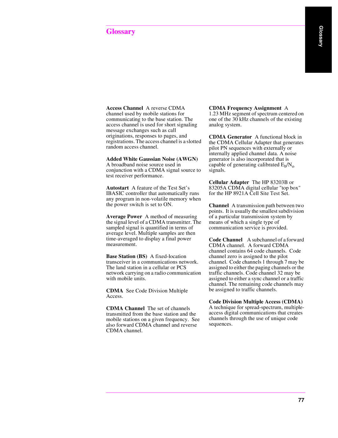 HP 83236B S Interface manual Glossary 