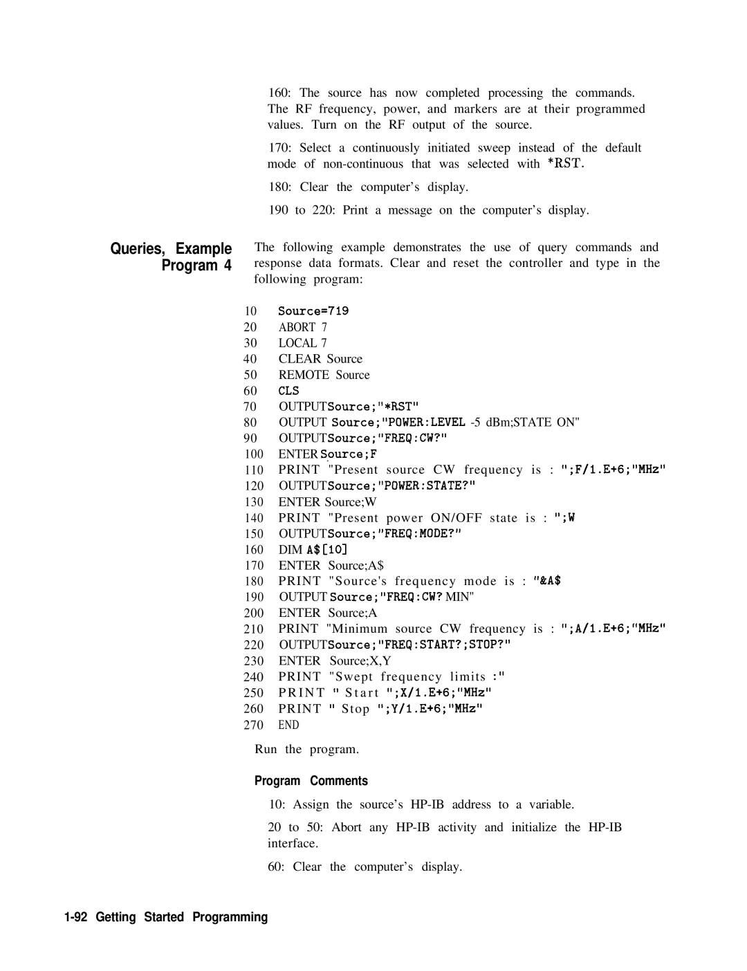 HP 8360 manual Queries, Example Program 