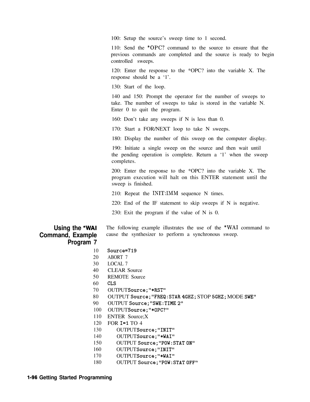 HP 8360 manual Using the *WAI Command, Example Program 