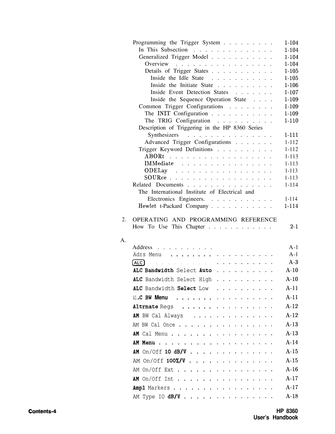 HP 8360 manual Contents-4 User’s 