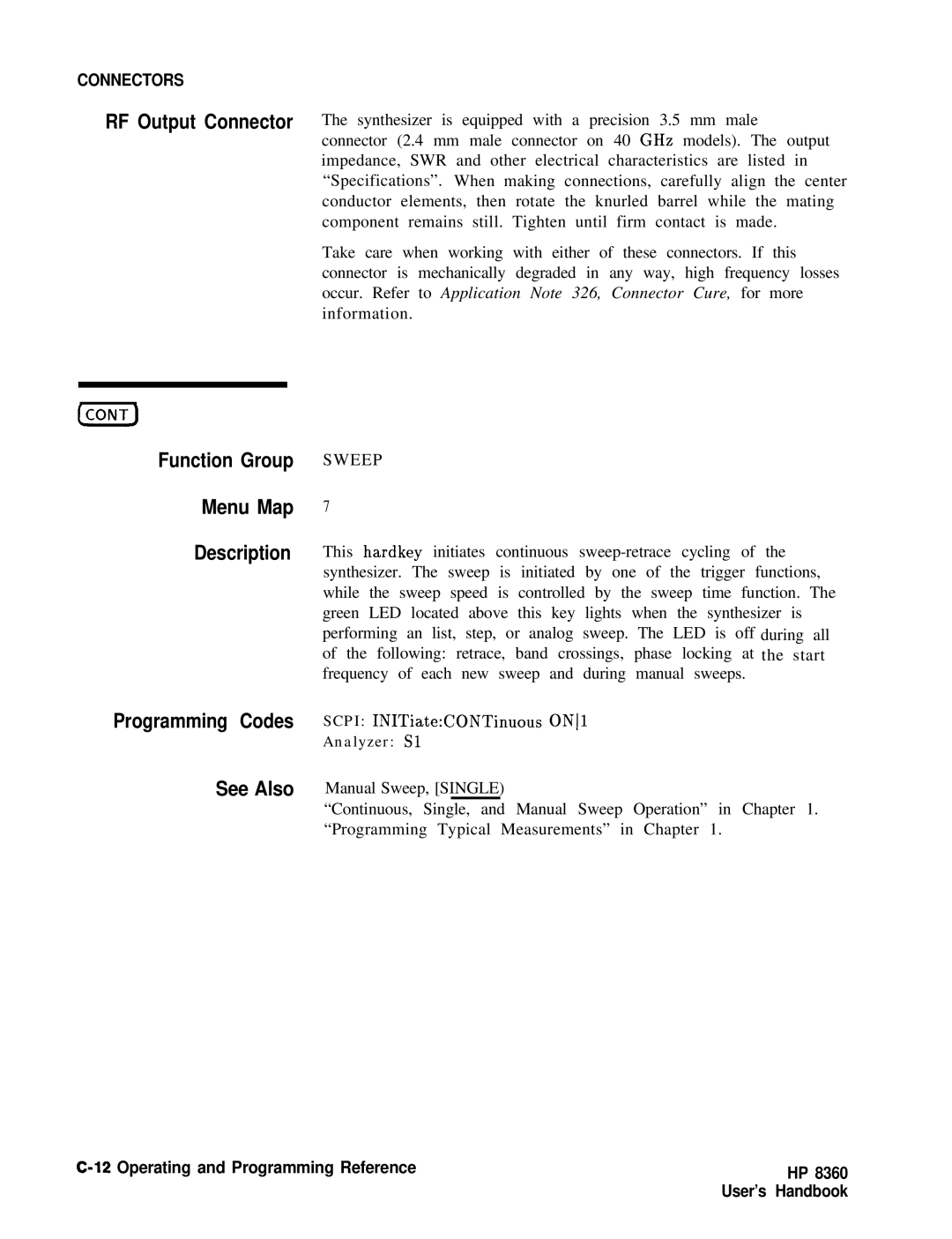 HP 8360 manual Function Group Menu Map Description, Sweep 