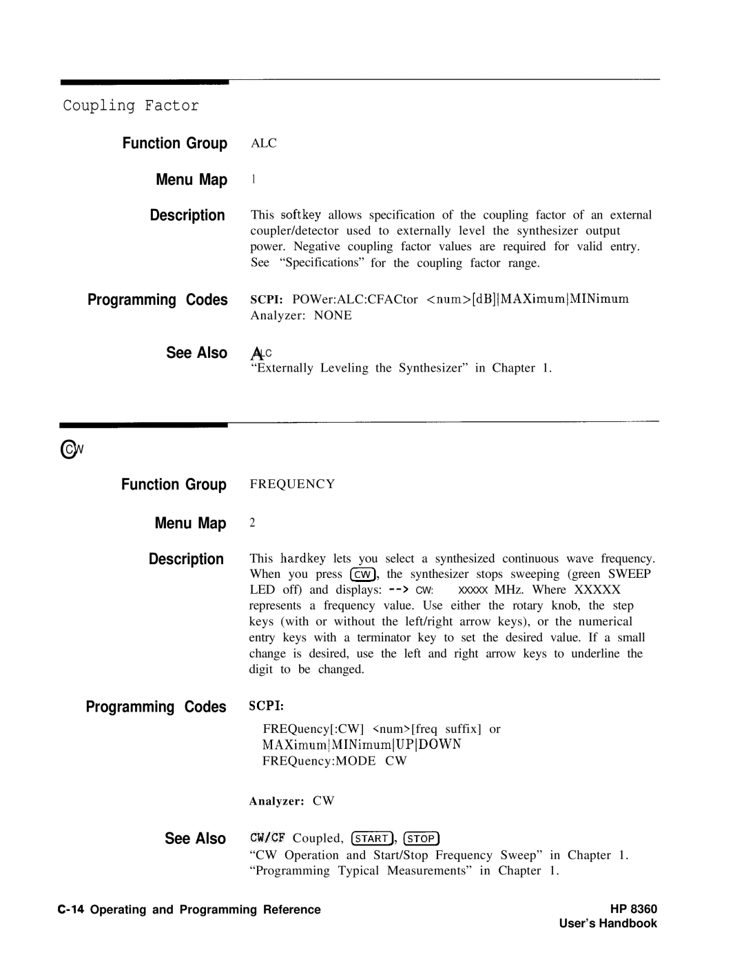 HP 8360 manual Coupling Factor, See Also Aalc, Frequency 