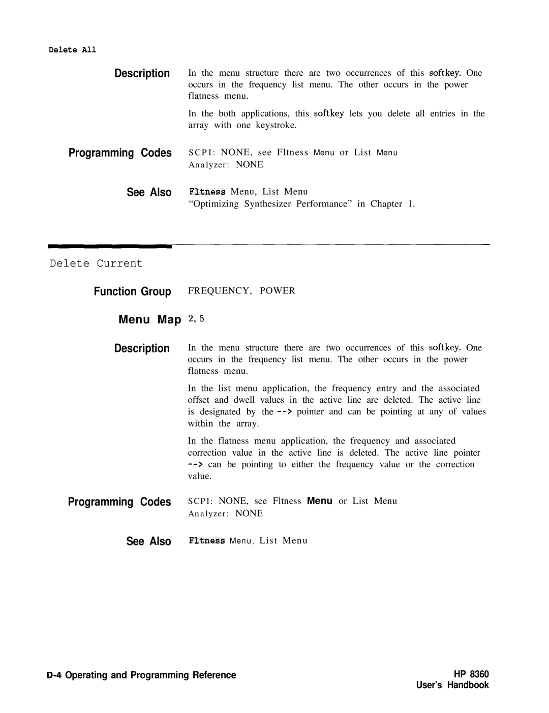 HP 8360 manual Delete Current, Menu Map 2,s 