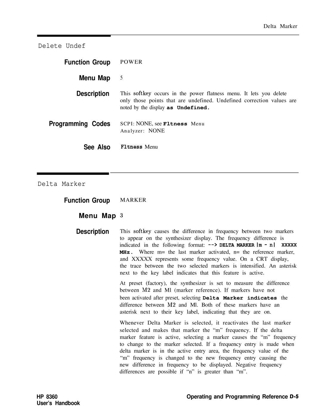 HP 8360 manual Delete Undef, Delta Marker 