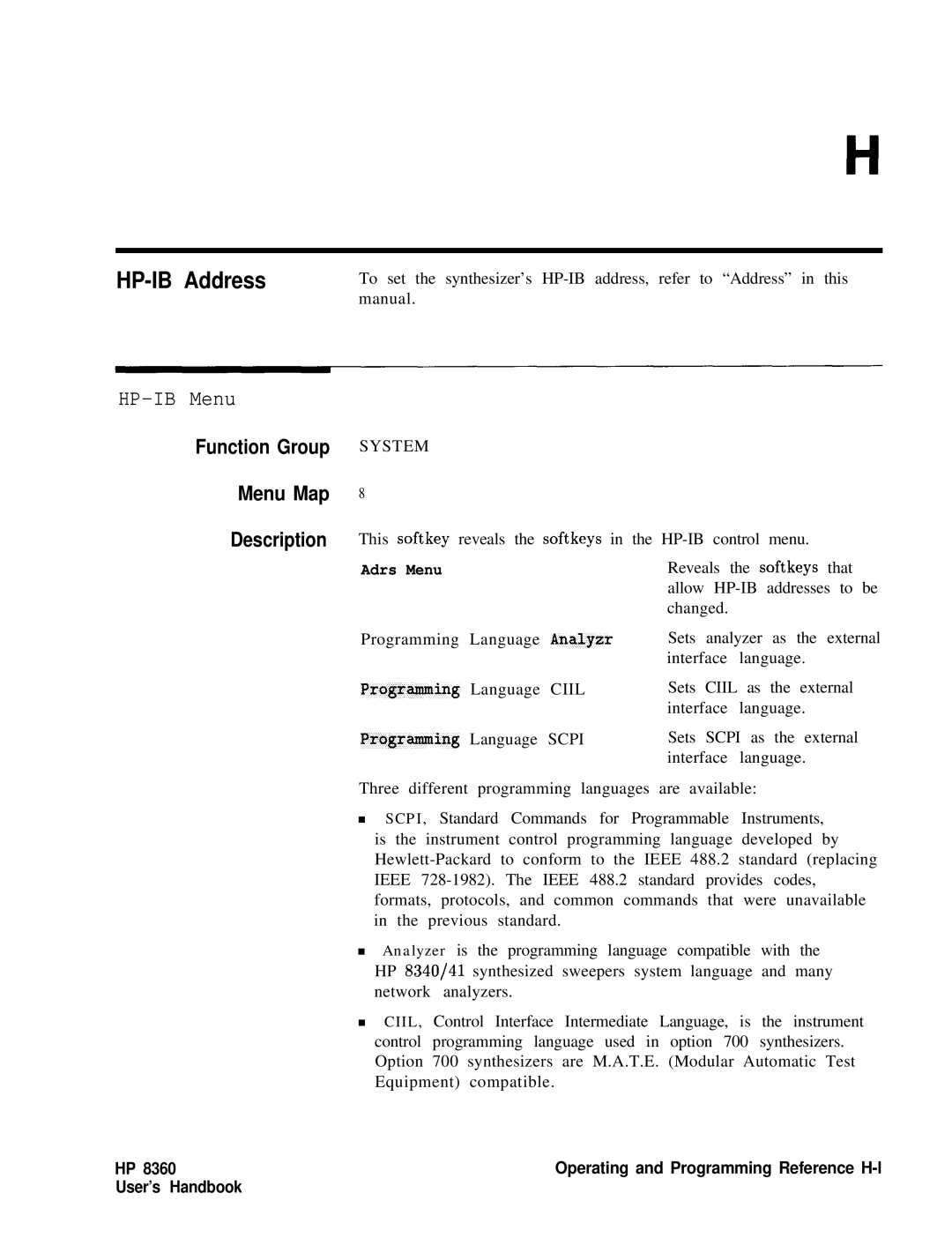 HP 8360 manual HP-IB Address, HP-IB Menu, Ciil 