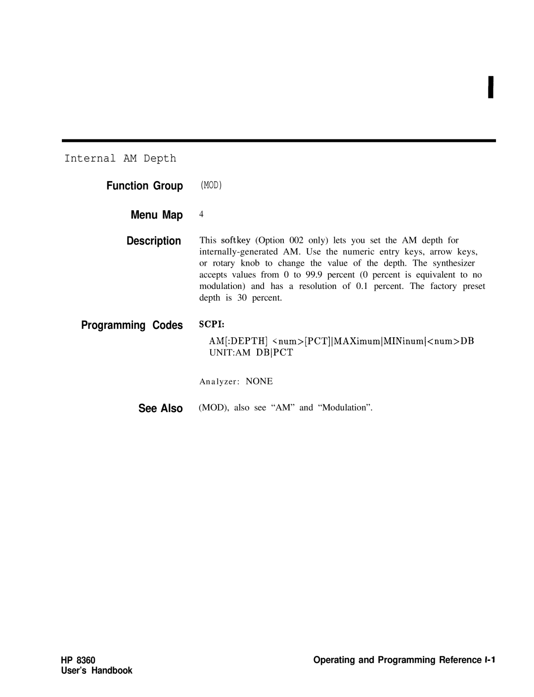 HP 8360 manual Internal AM Depth, Unitam Dbpct 
