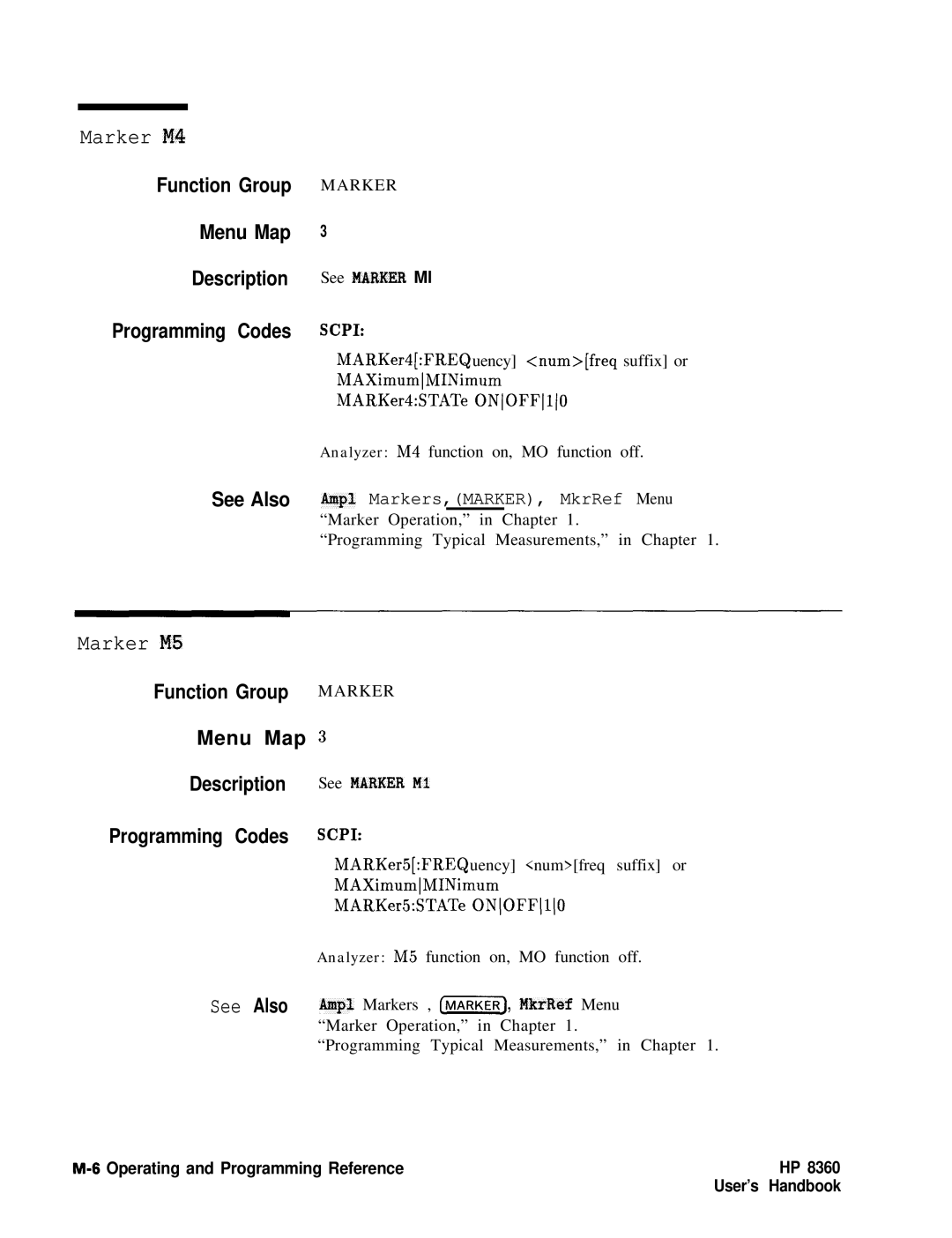 HP 8360 manual Marker M4, Marker M5, See Also 