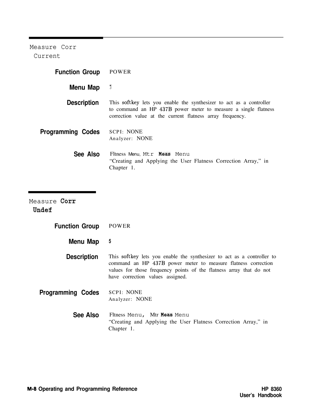 HP 8360 manual Measure Corr Current, Measure Corr Undef 
