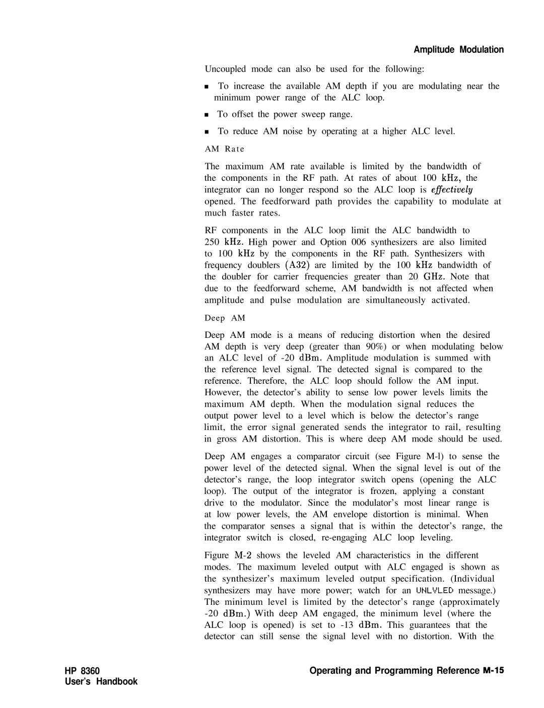 HP 8360 manual User’s Handbook Amplitude Modulation, Operating and Programming Reference M-15 