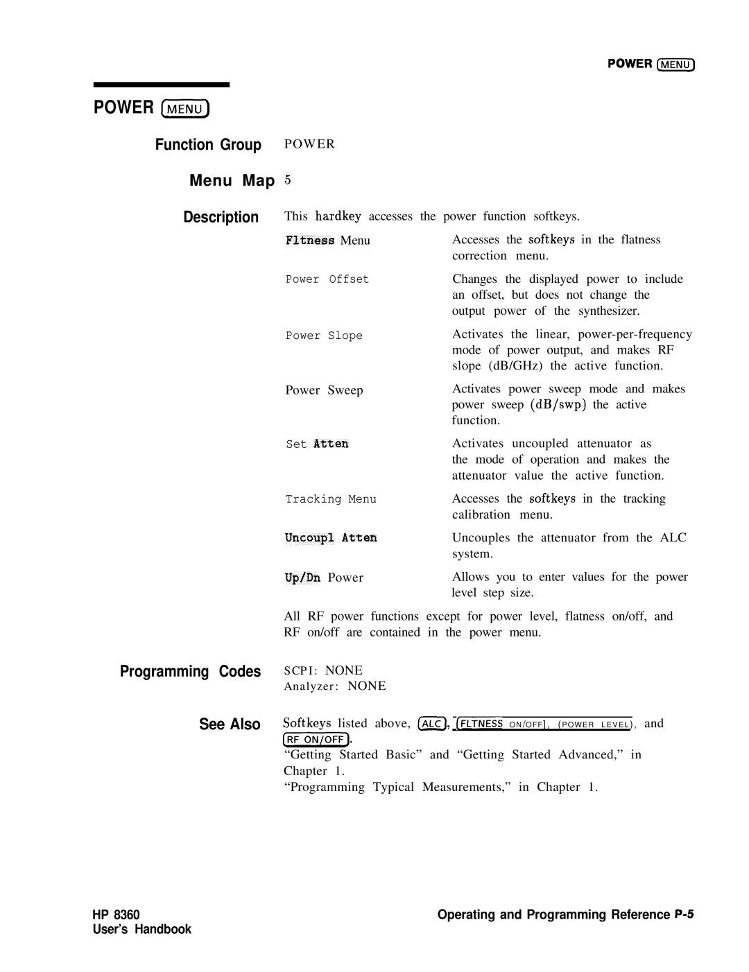 HP 8360 manual Power iZiG, Function Group P O W E R Menu Map 