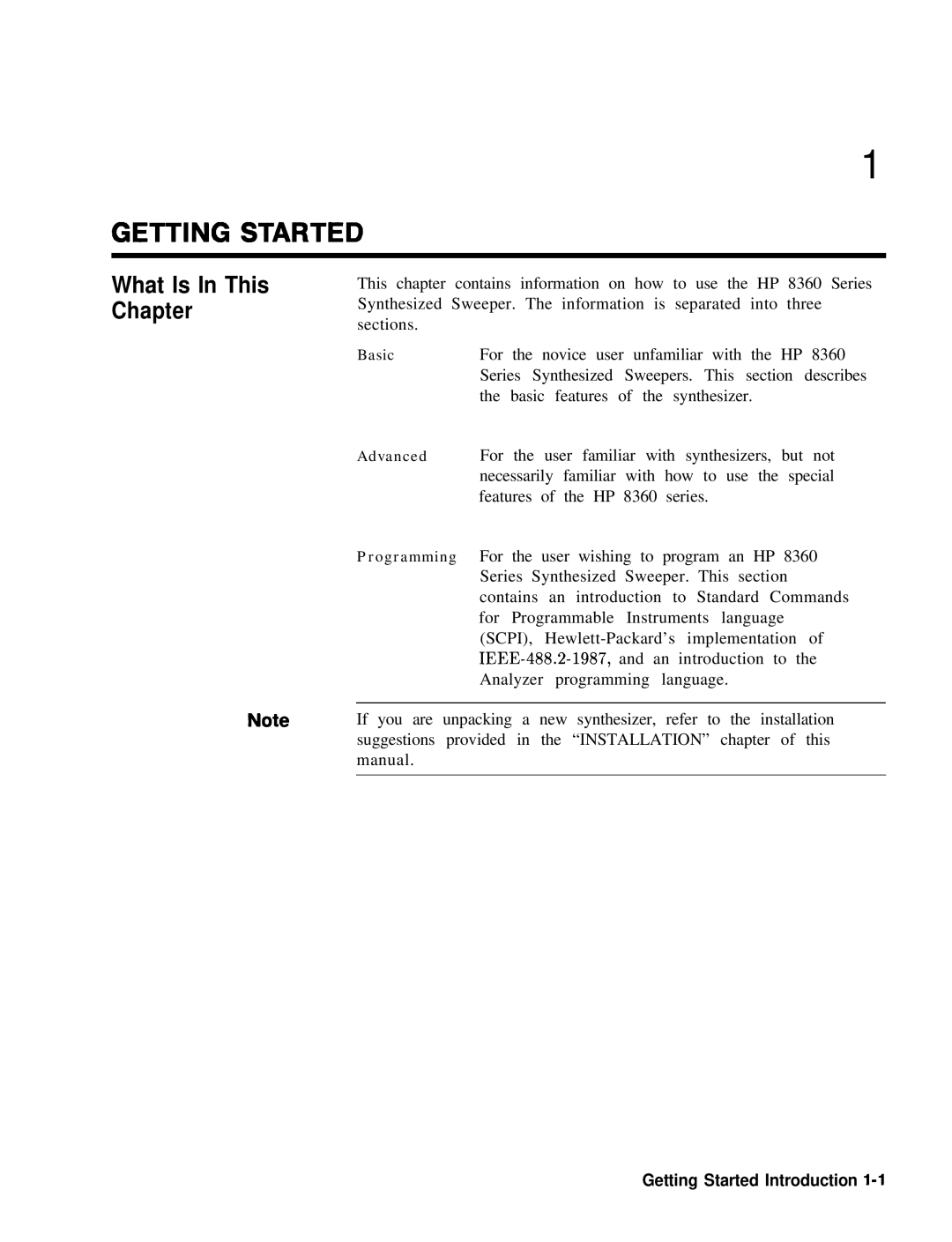 HP 8360 manual What Is In This Chapter, Getting Started Introduction l-1 