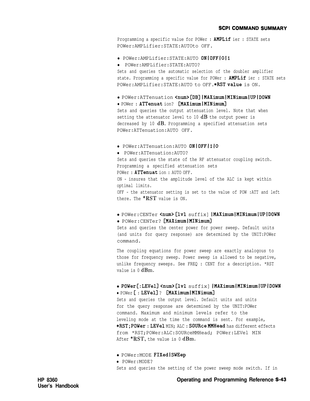 HP 8360 manual POWerATTenuationAUTO ONlOFFlllO POWerATTenuationAUTO?, Operating and Programming Reference S-43 