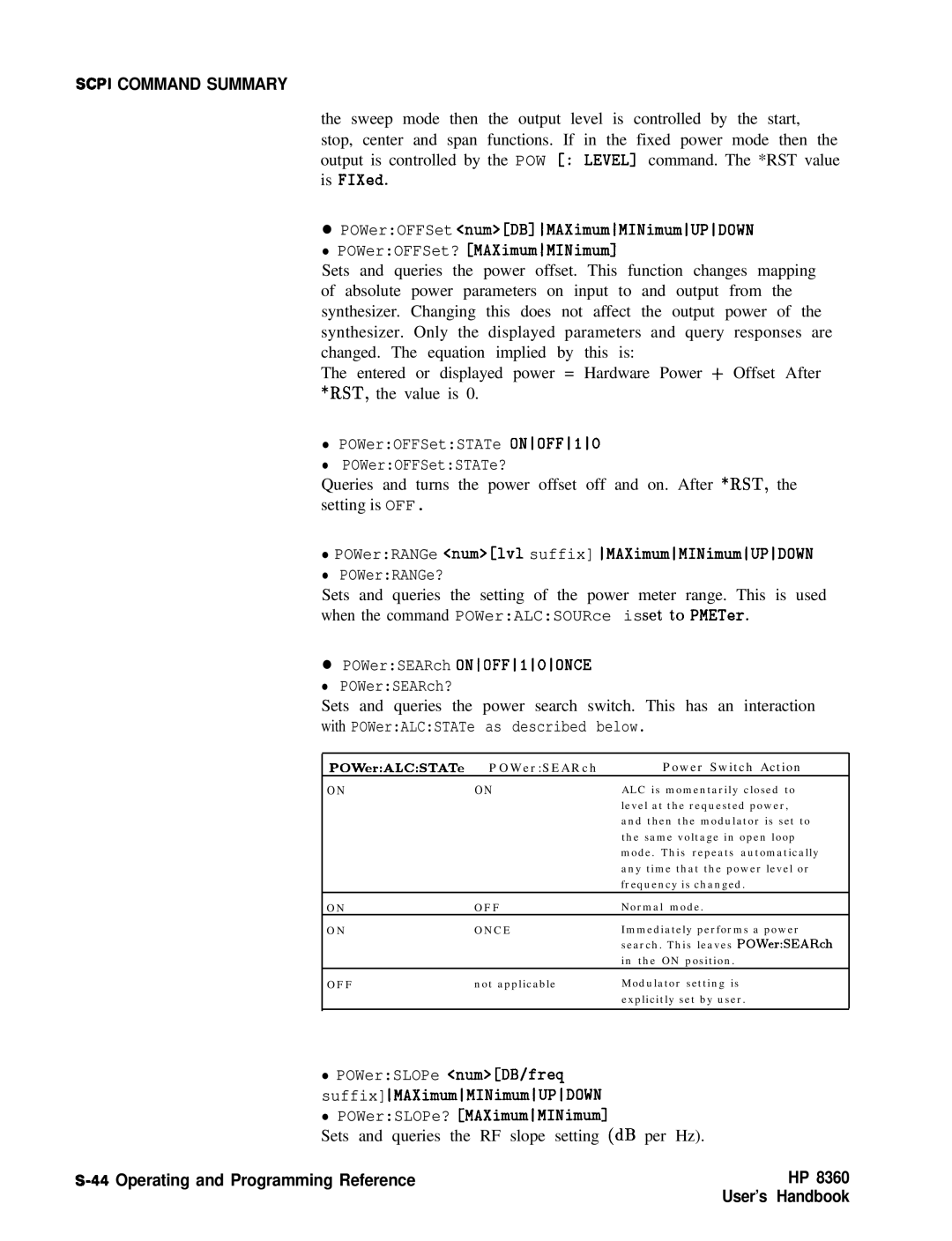 HP 8360 manual Sets and queries the RF slope setting dB per Hz 