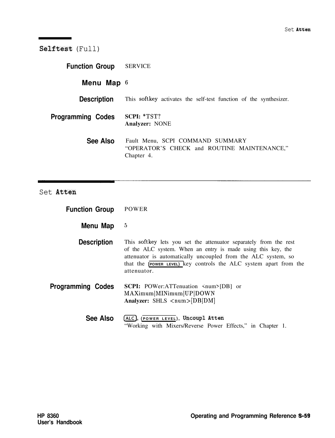 HP 8360 manual Set Atten, Function Group 