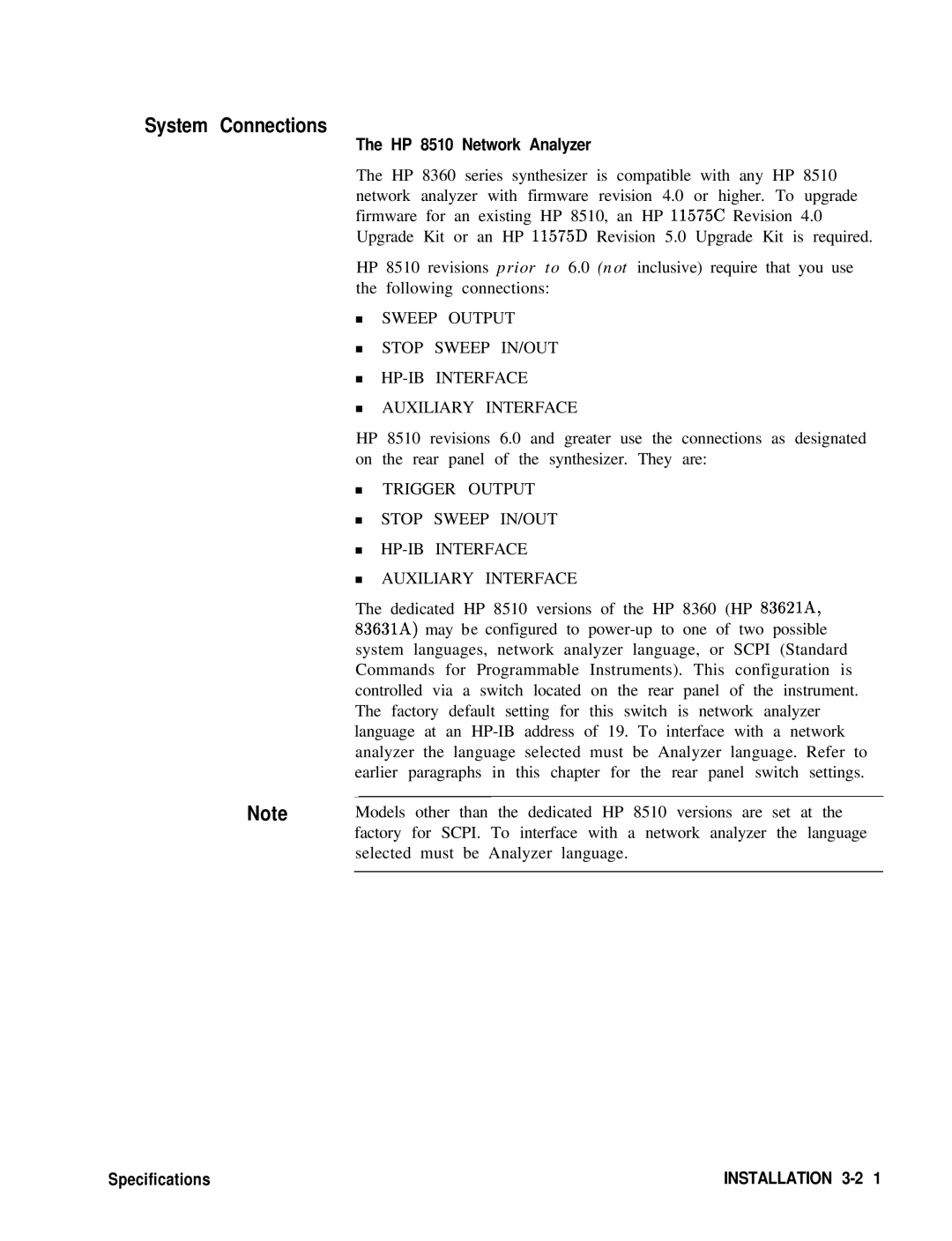 HP 8360 manual System Connections, HP 8510 Network Analyzer 