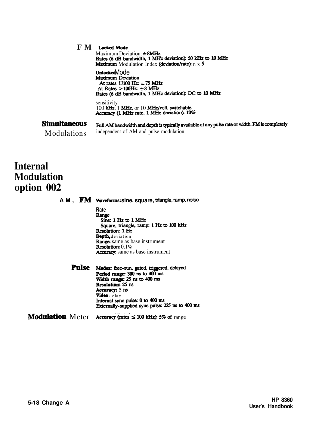 HP 8360 manual Internal Modulation Option 