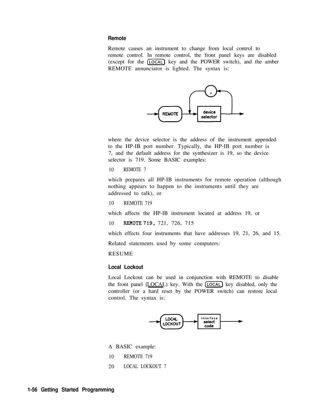 HP 8360 manual Remote, Resume, Local Lockout 