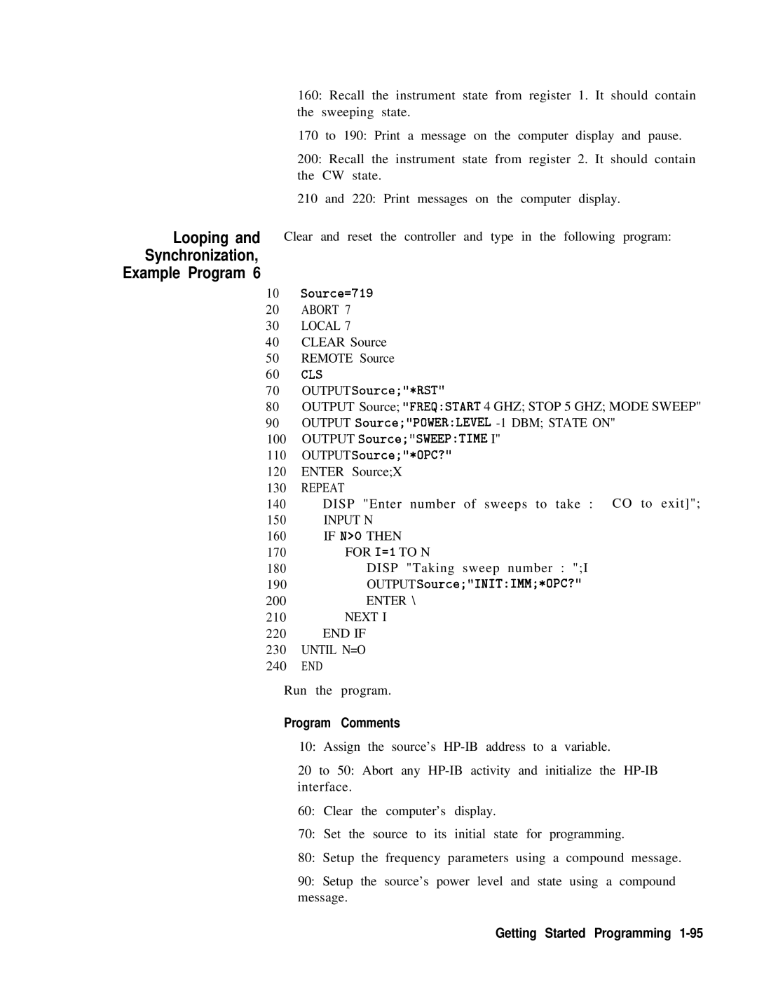 HP 8360 manual Looping Synchronization Example Program 