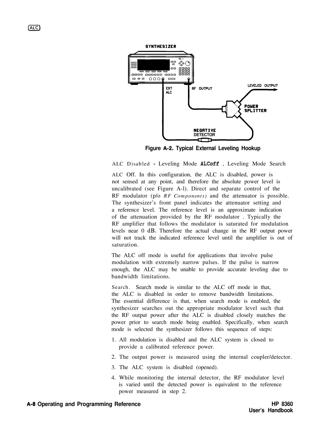 HP 8360 manual Figure A-2. Typical External Leveling Hookup 