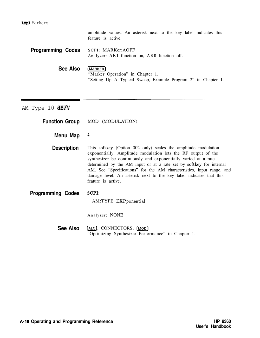 HP 8360 manual AM Type 10 dB/V, LALC, CONNECTORS, Iniod 