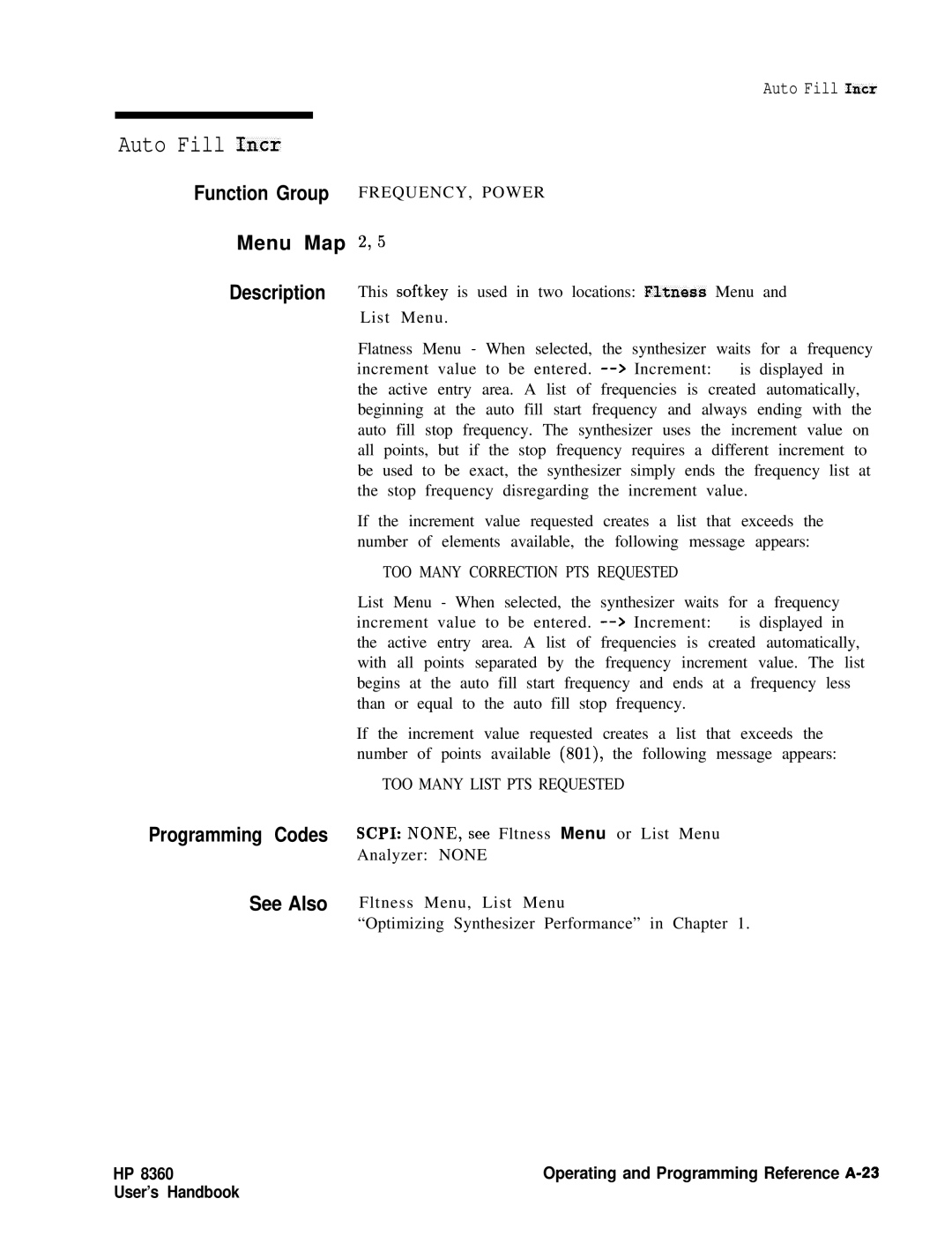 HP 8360 manual Menu Map 2,s, TOO Many Correction PTS Requested, TOO Many List PTS Requested 