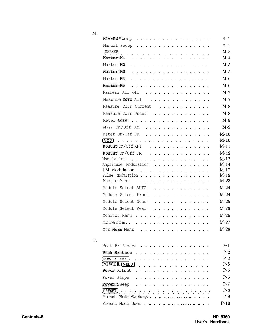 HP 8360 manual Marker, Contents-8 User’s 