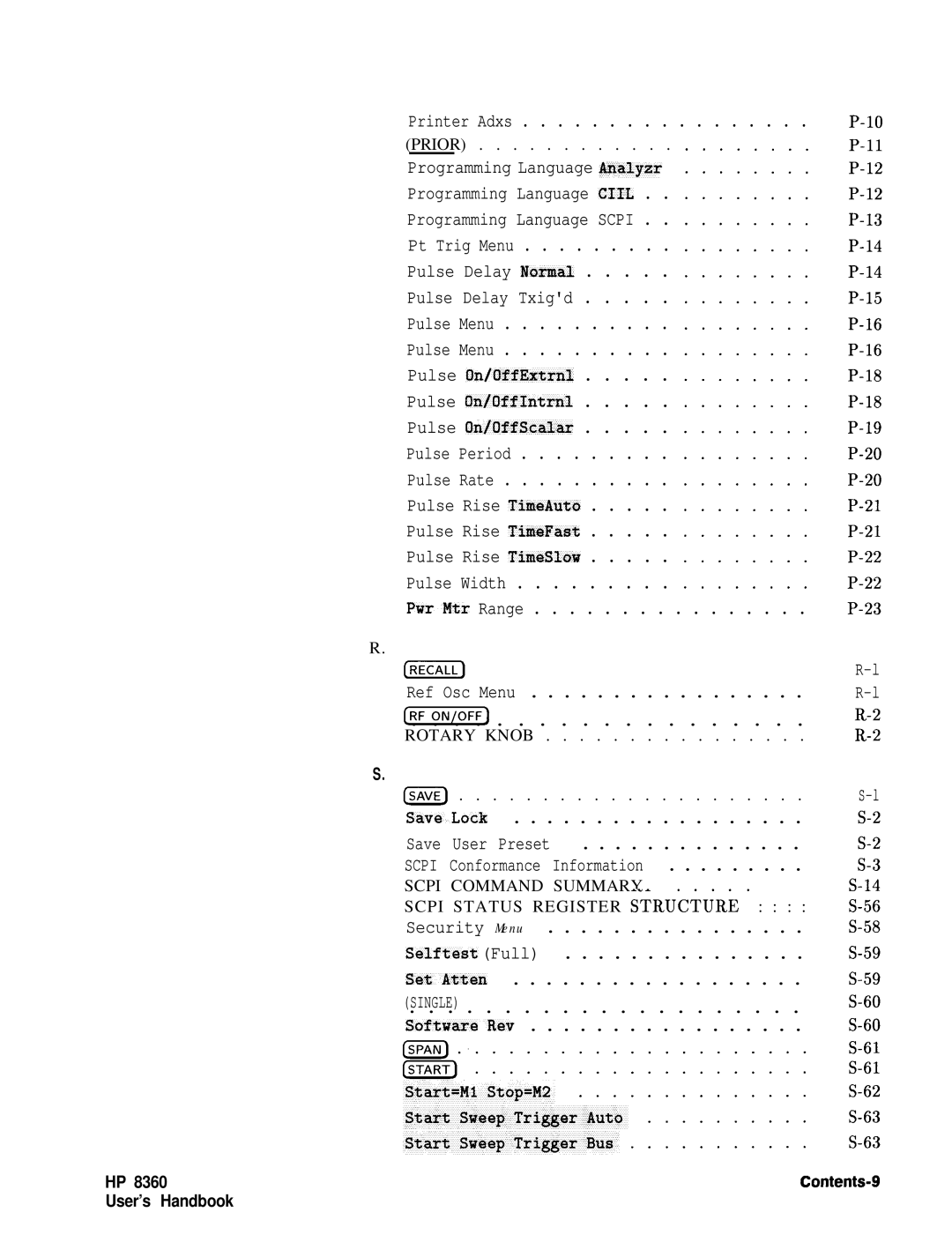 HP 8360 manual Recall, Contents-9 