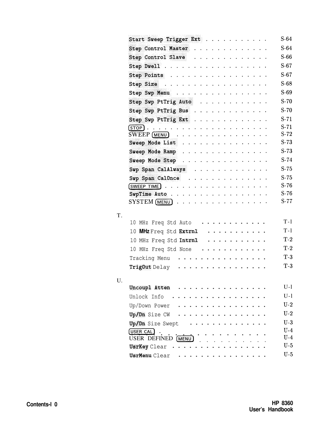 HP 8360 manual User Defined Menu, Contents-l User’s 