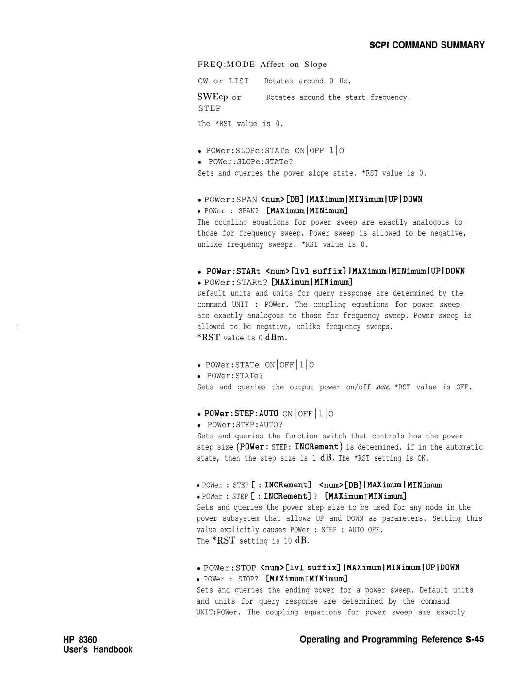 HP 8360 manual Step, Operating and Programming Reference S-45 