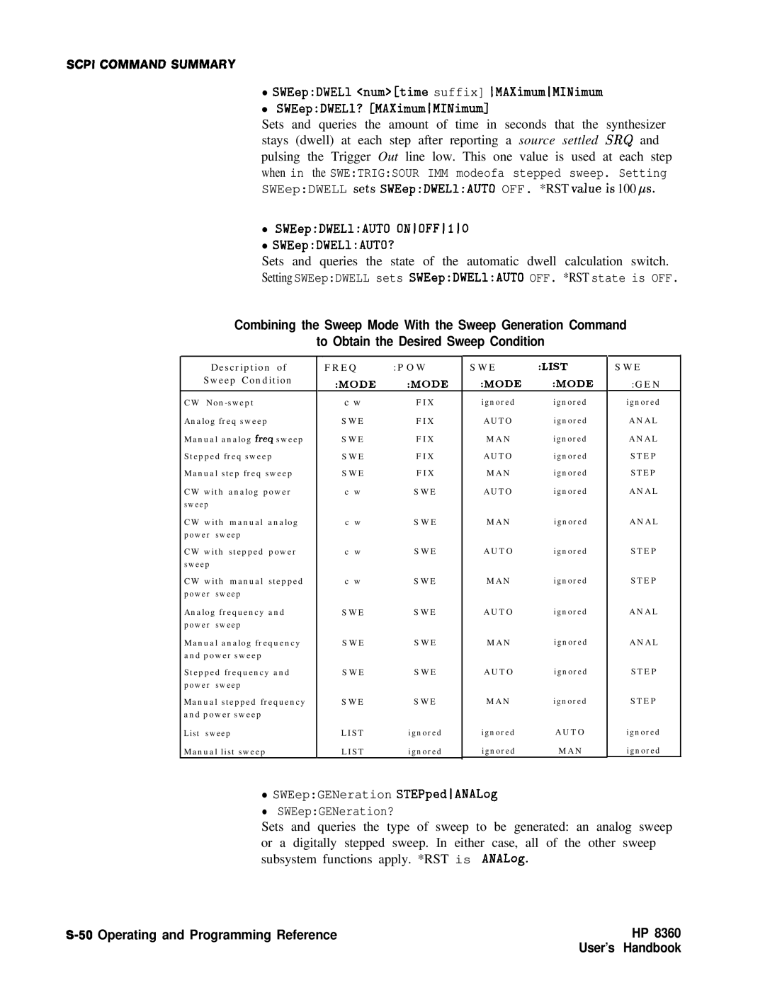 HP 8360 manual SWEepGENeration STEPpedlANALog SWEepGENeration? 