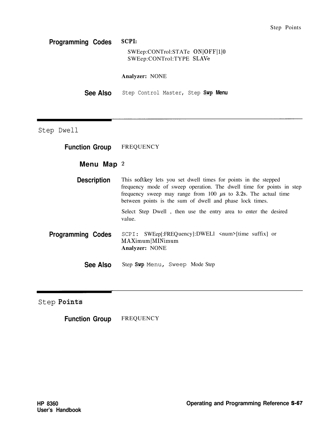 HP 8360 manual Step Dwell, Step Point3, Function Group Frequency 