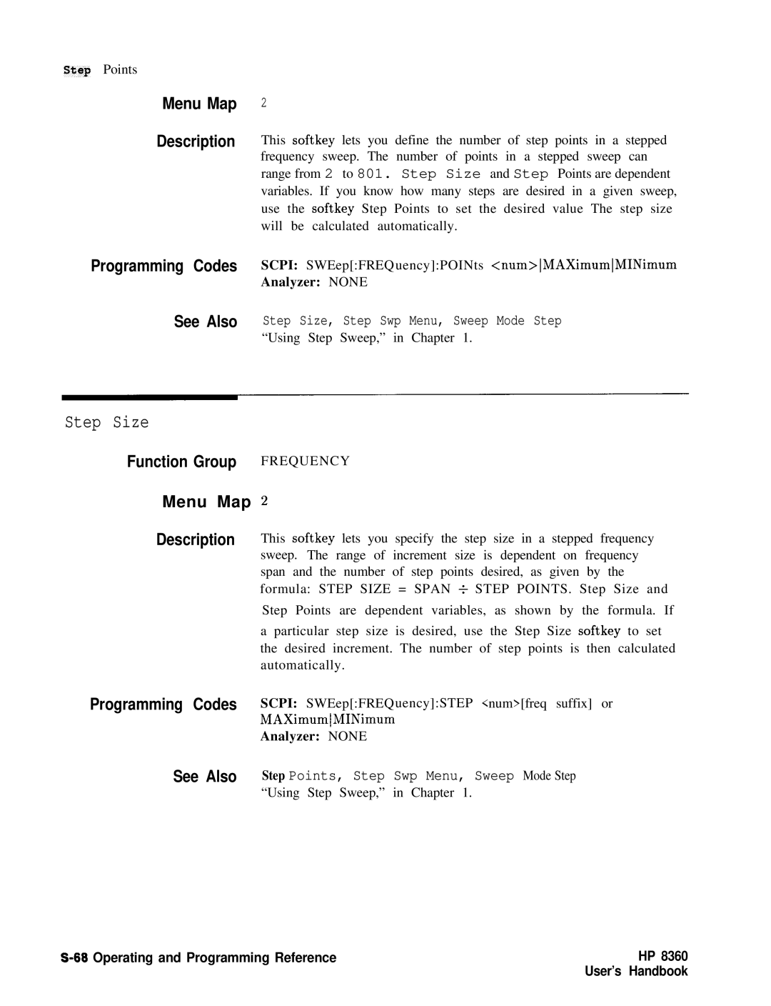 HP 8360 manual Step Size, Operating and Programming Reference 