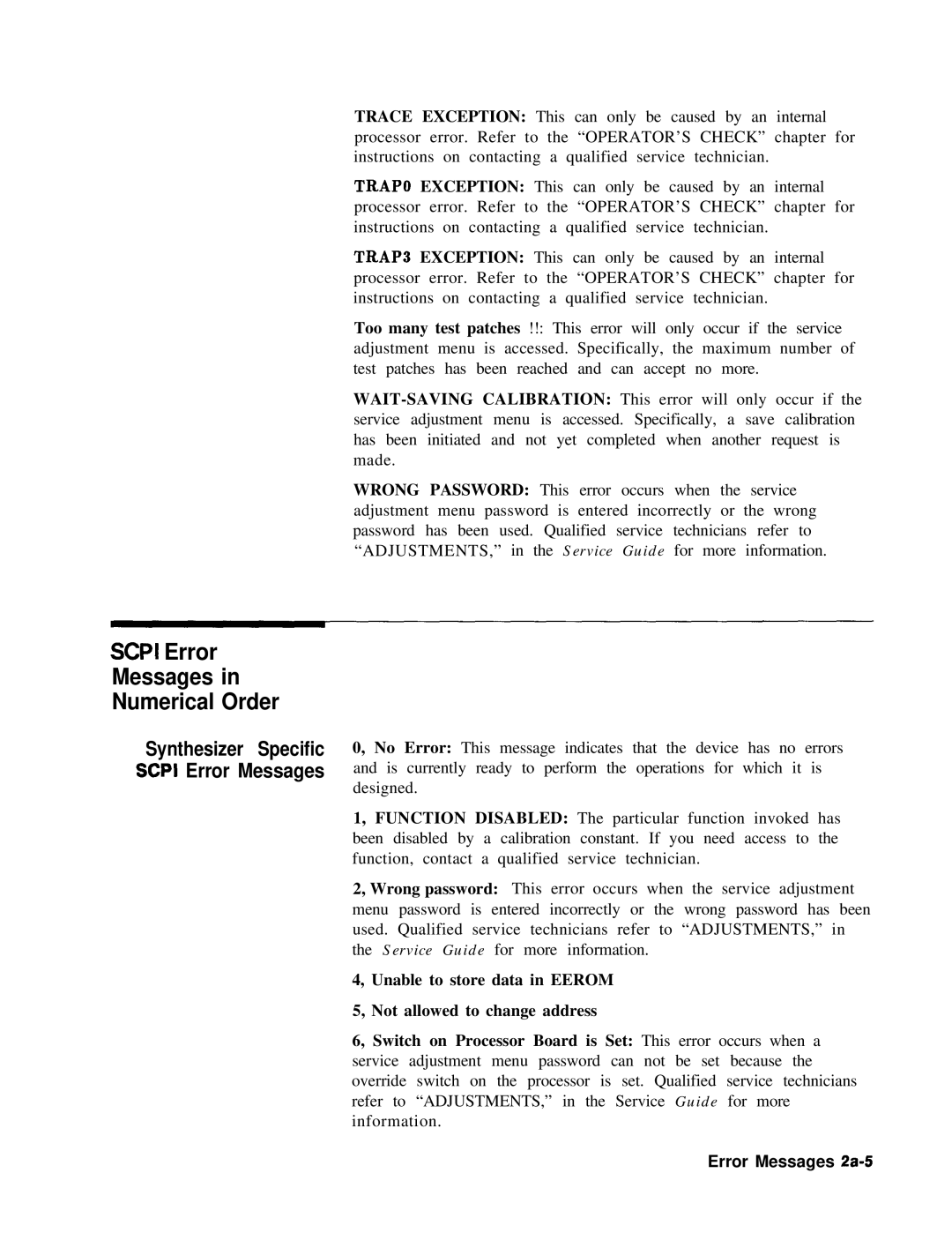 HP 8360 manual Scpi Error Messages Numerical Order, Error Messages 2a-5 