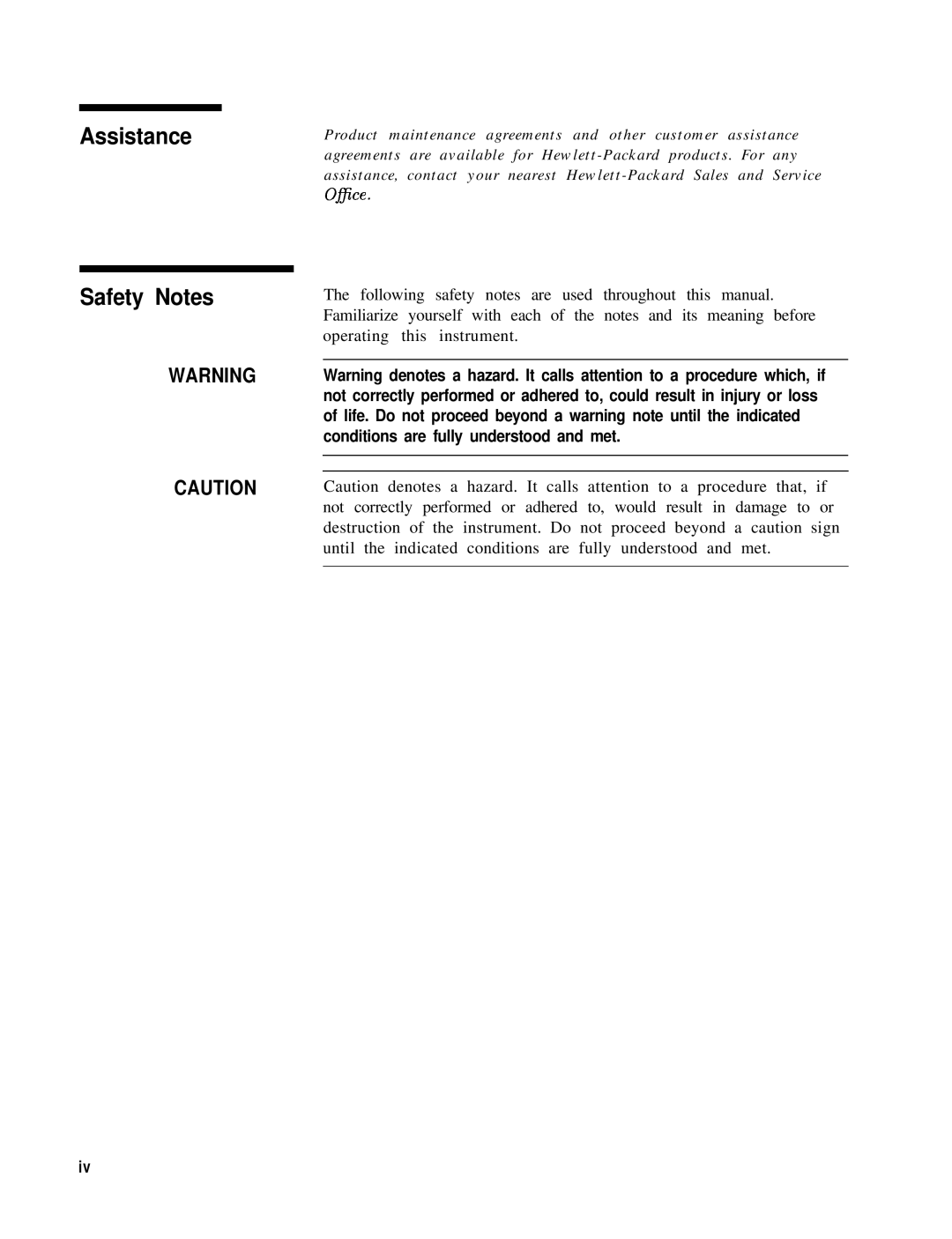 HP 8360 manual Assistance Safety Notes 