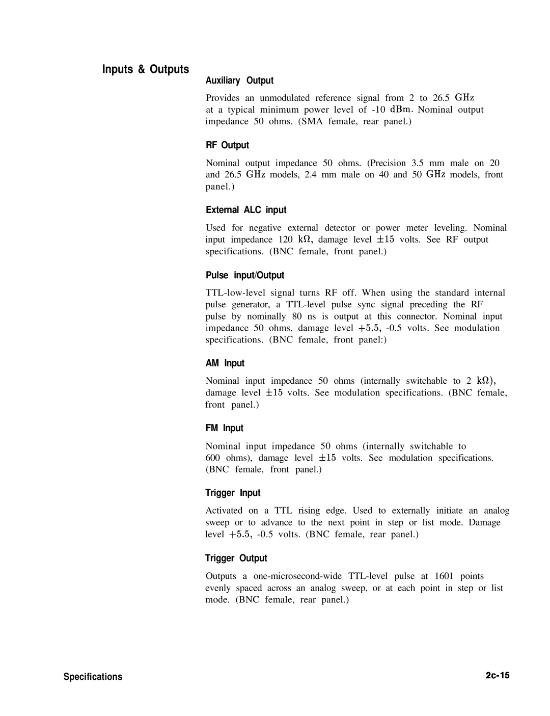 HP 8360 manual Inputs & Outputs 