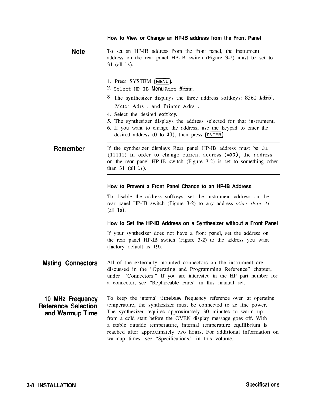 HP 8360 manual How to View or Change an HP-IB address from the Front Panel 