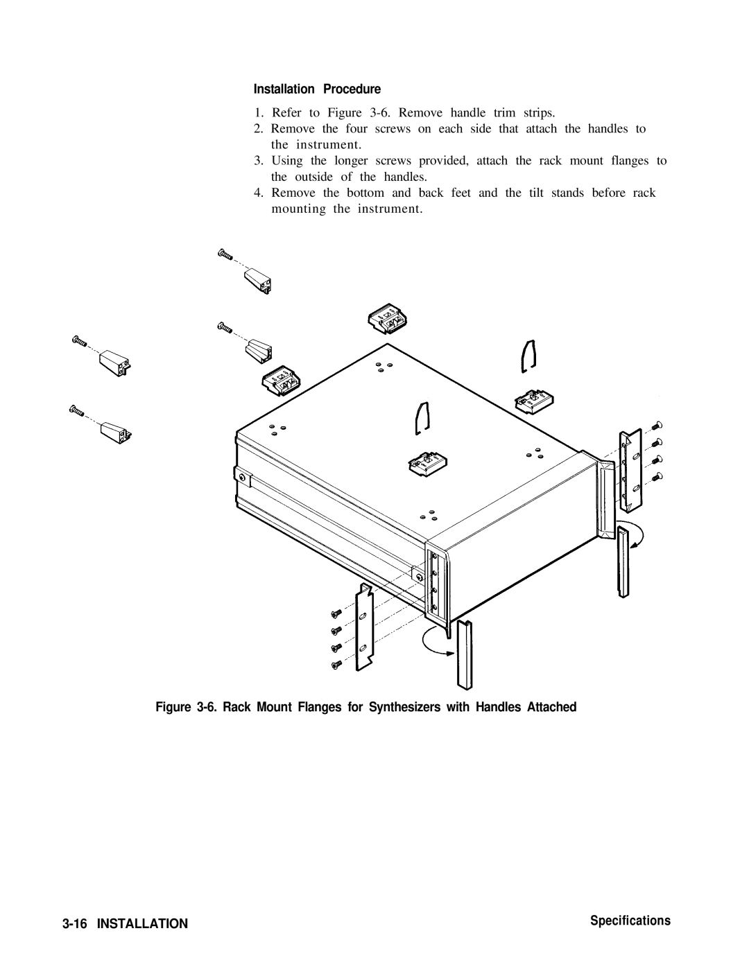 HP 8360 manual Rack Mount Flanges for Synthesizers with Handles Attached 