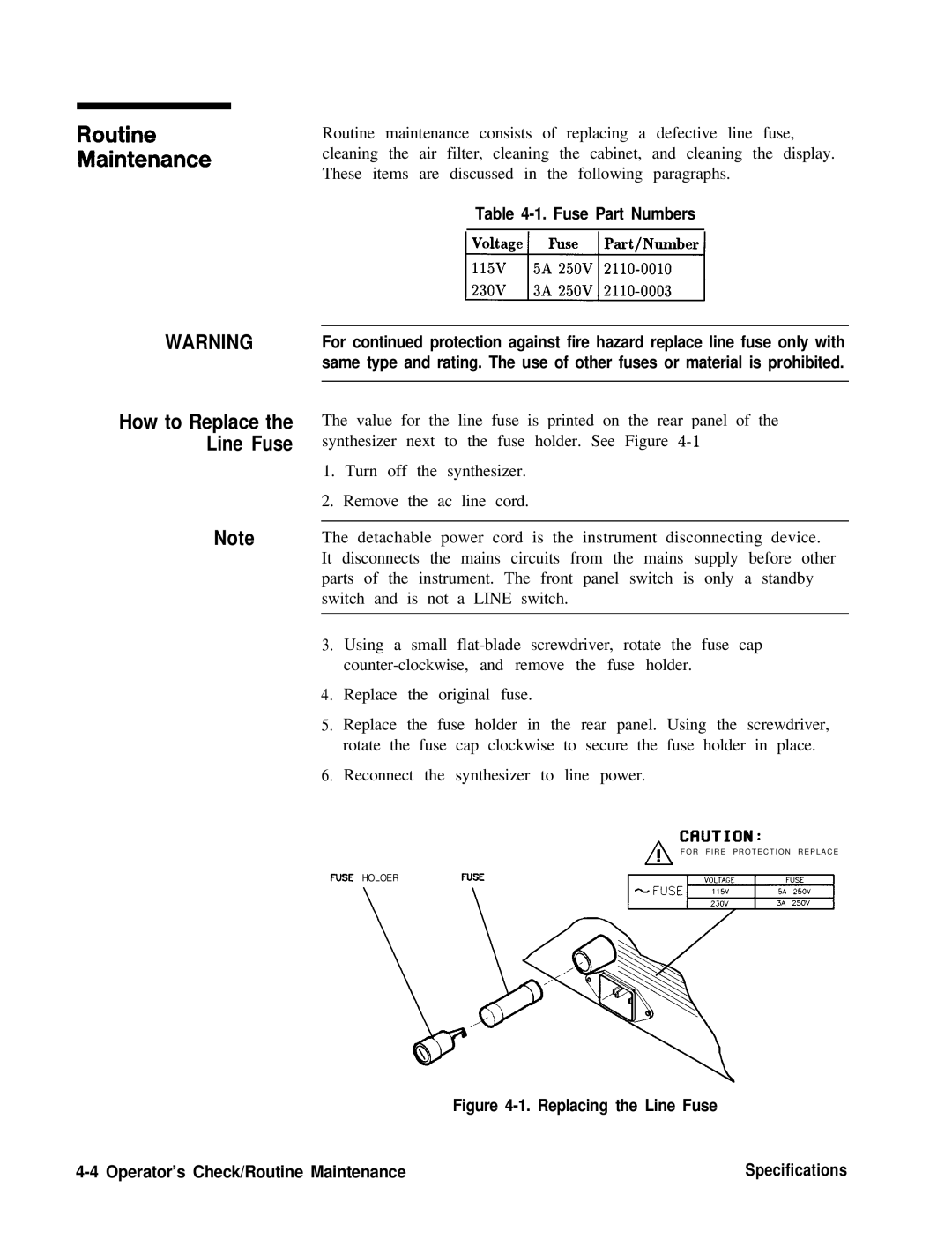 HP 8360 manual Routine Maintenance, Fuse Part Numbers 