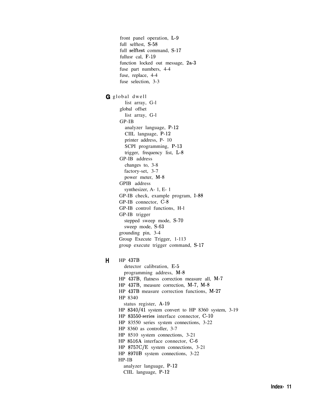 HP 8360 manual Index, Gp-Ib 