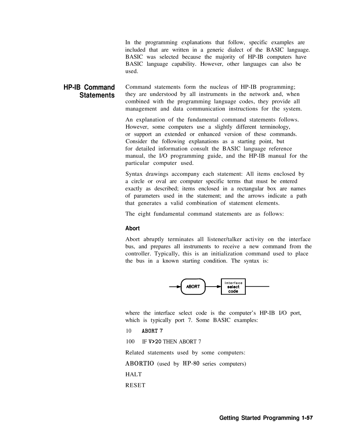 HP 8360 manual HP-IB Command Statements, Abort, ABORT7, Halt Reset 