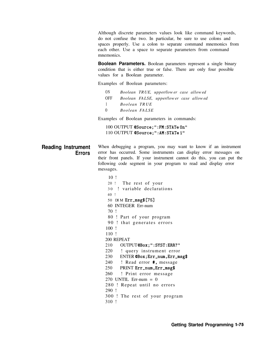 HP 83620A, 24A, 22A manual Reading Instrument Errors, Repeat 