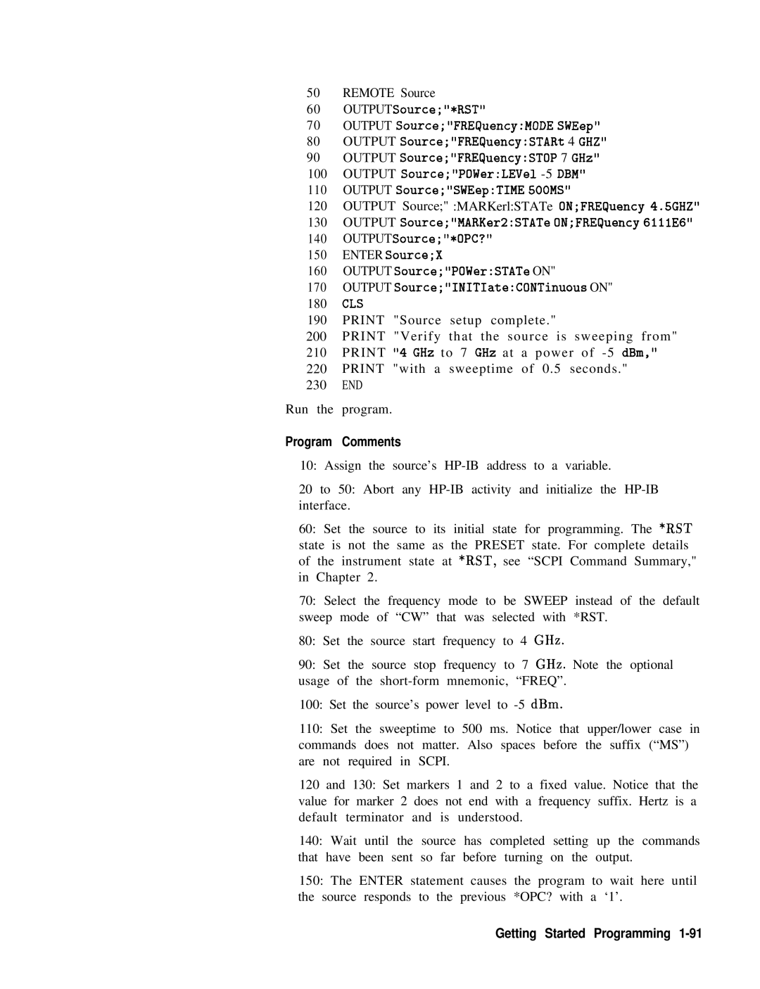 HP 24A, 83620A, 22A manual Program Comments 